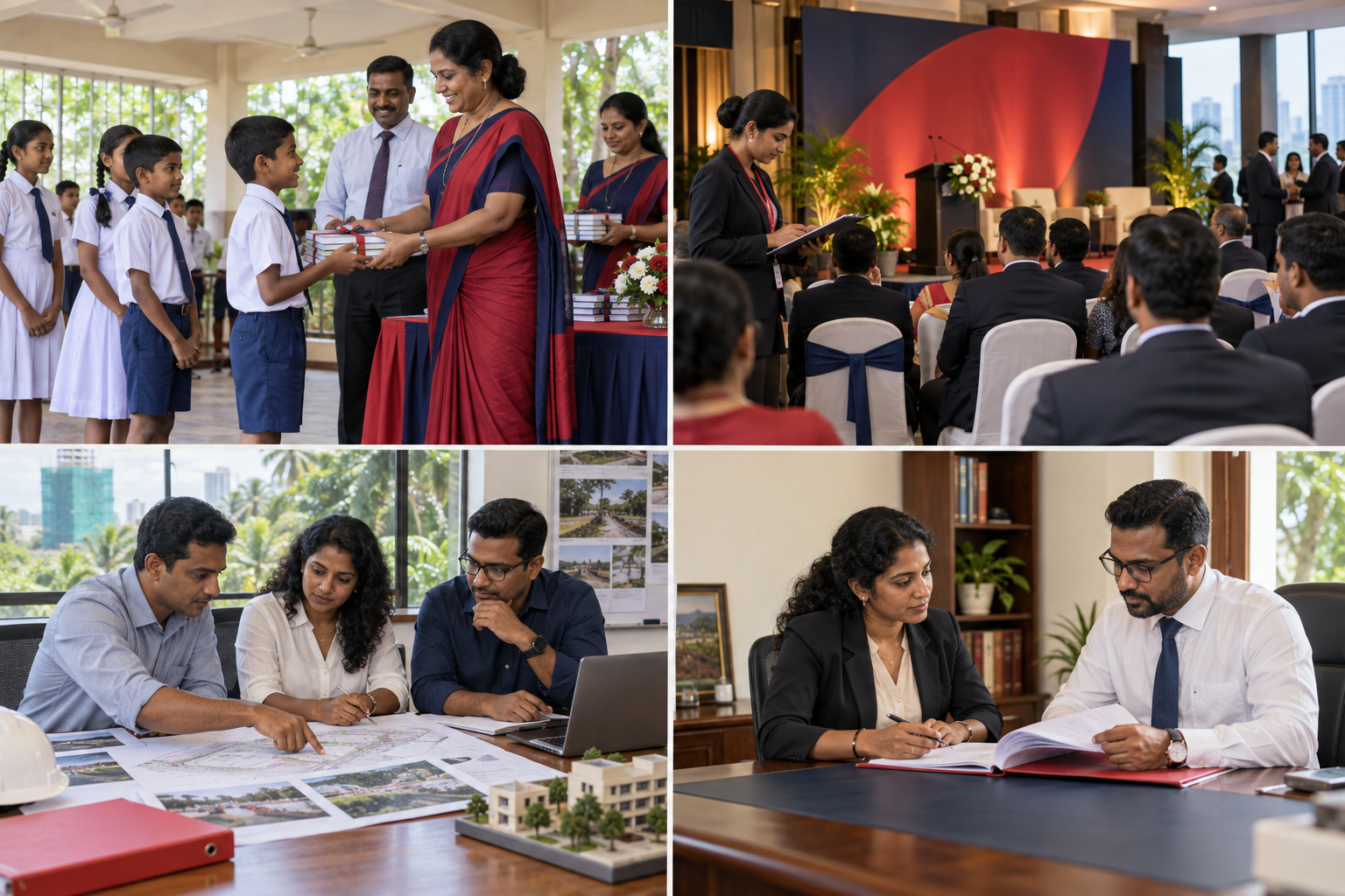 Illustrative Sri Lankan corporate event with an organiser coordinating the programme